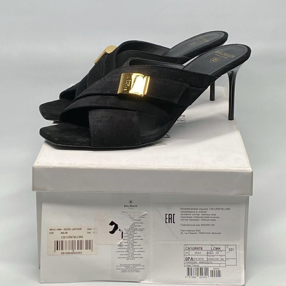 Balmain Uma Mules In Suede Leather size 37.5 - Picture 12 of 15